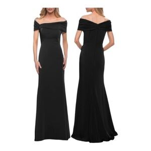 La Femme Simply Chic off shoulder gown in black